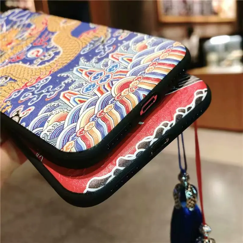 XS Max Phone Case For iPhone XR Chinese embroidery craft 3D Relief Palace Style X 7 8 Plus Tassel |