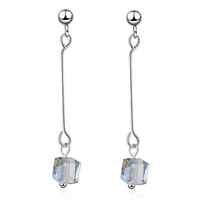 personality new fashion long crystal silver plated jewelry beautiful square flash dangle earrings xze125