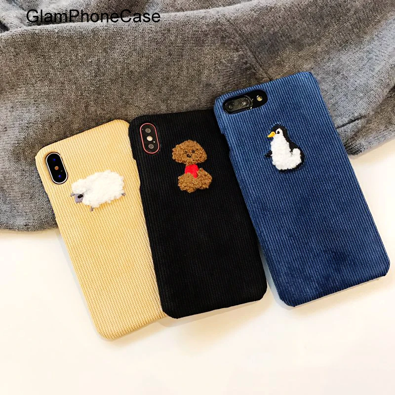 GlamPhoneCase зимний тканевый чехол для телефона iPhone 6 6S 7 8 Plus 6splus X милый 3D мультяшный