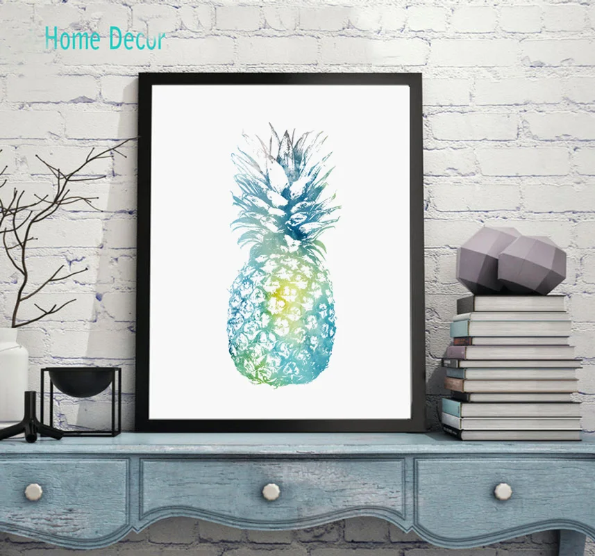 Акварельная детская синяя печать ананаса настенная художественная картина для