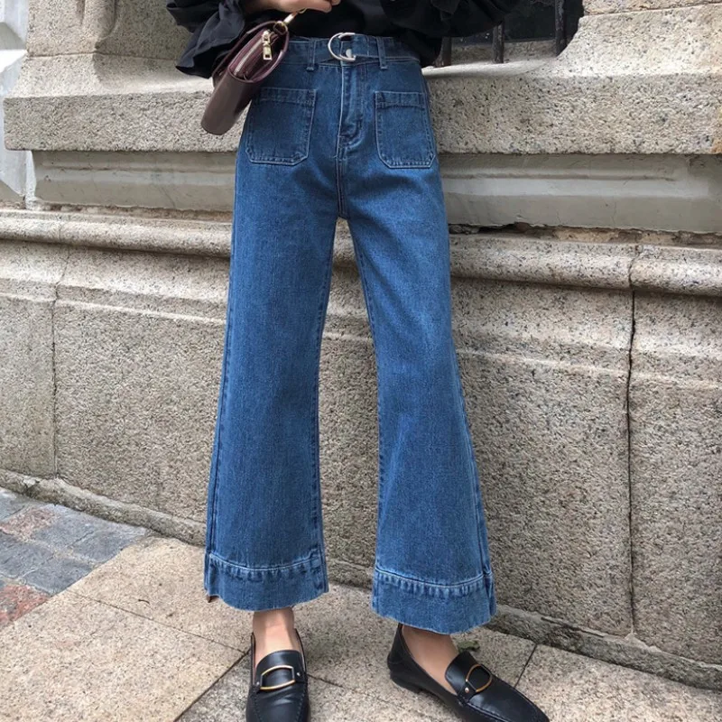 Джинсы женские винтажные с карманами и высокой талией 2019|Широкие джинсы| |