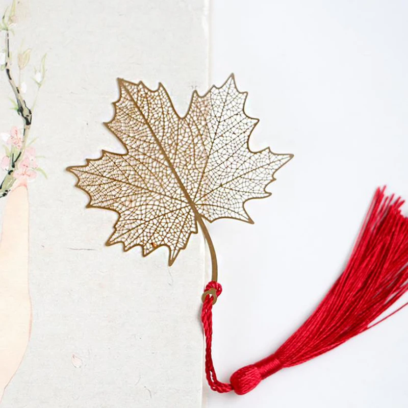 

1 Pcs Cute Retro Golden Hollow Maple Leaves Design Tassel Metal Bookmarks for Books Marker Stationery Students Page Holder Gifts