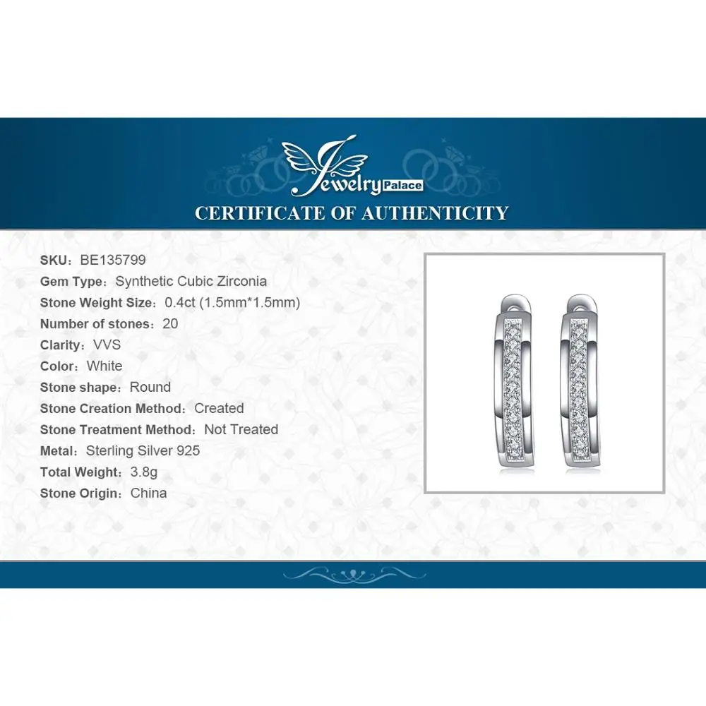 JewelryPalace CZ серьги клипсы 925 стерлингового серебра для женщин канал вечность в