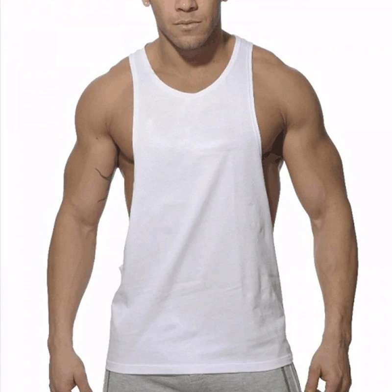 

Майка мужская для фитнеса, модная эластичная Свободная майка для тренировок в тренажерном зале, хлопковая однотонная безрукавка для бодиби...