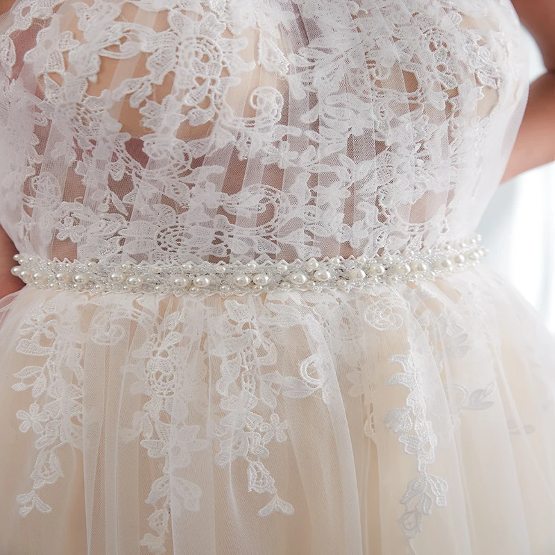 Свадебные платья с лямкой на шее Forevergracedress Длинные свадебные аппликацией из тюля