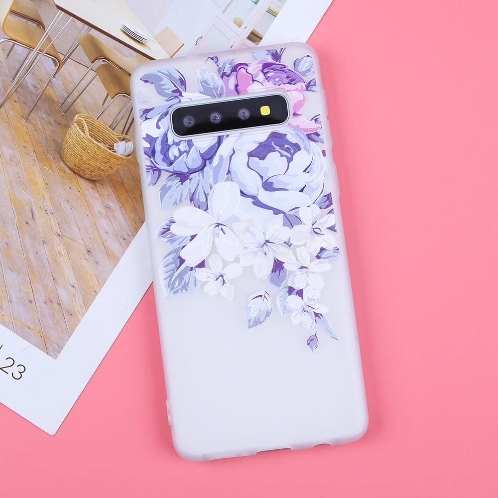 3D Relief Cases For Samsung Galaxy S10 Flowers Covers S7 Edge S8 S9 Lite Plus A9 A7 A8 2018 Soft TPU Silicone Capa |
