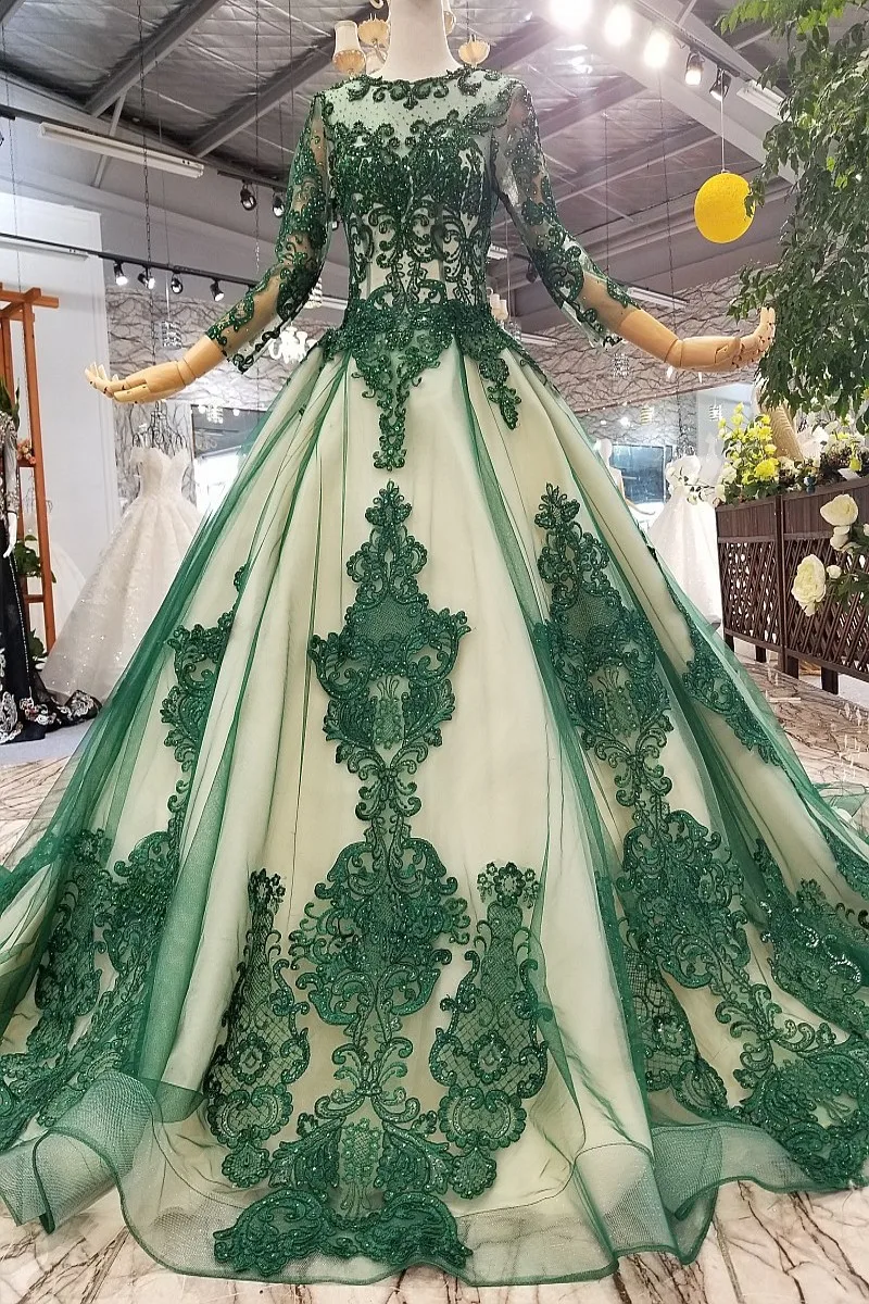 

Real Sample Beaded Long Sleeve Muslim Evening Dresses With Sweep Train Purple Hunter Prom Dresses 20168Party Gowns In Stock