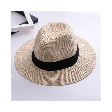 beige SUOGRY, брендовые соломенные шляпы для женщин, Панама, шляпа бежевого и белого цвета, мужская пляжная Повседневная шляпа с широкими полями, летняя Гавайская модная шляпа от солнца - Цвет: beige