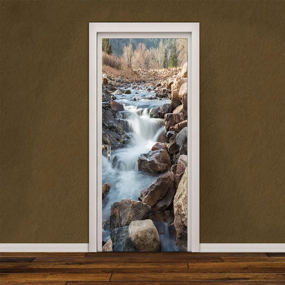 3D Spectacular Waterfall Door Stickers DIY Mural Selfadhesive Wallpaper Removable Waterproof Poster Stickers Home Decor Decals