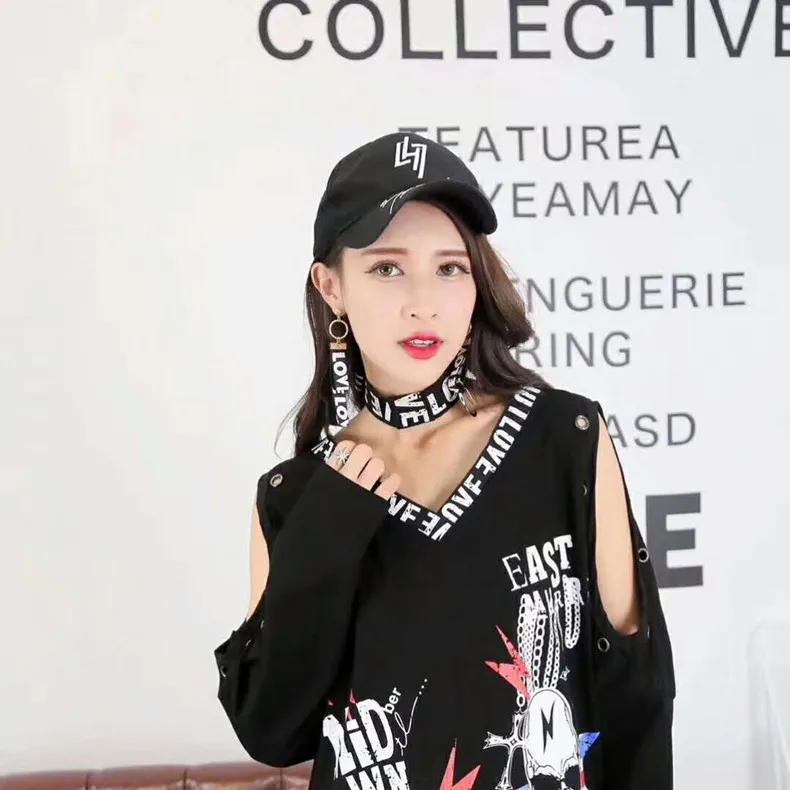 Для женщин High Street Punk Дизайн топы футболки платье череп и буквенным принтом