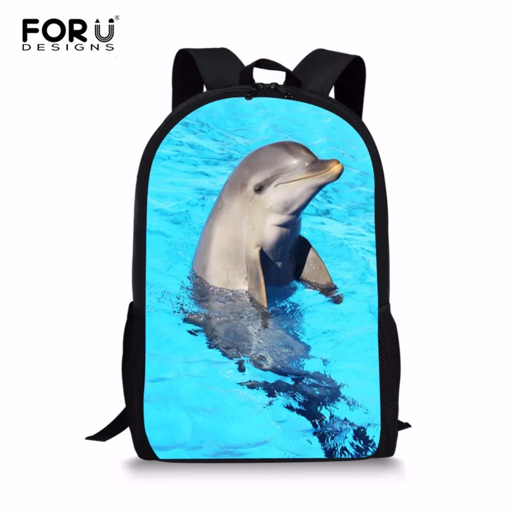 Школьный рюкзак для девочек с принтом дельфинов FORUDESIGNS, детские школьные ранцы с милыми животными, легкие студенческие сумки