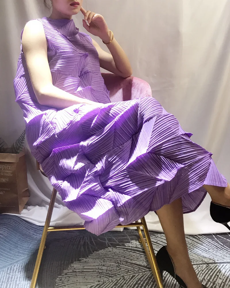 Летнее плиссированное платье без рукавов Miyake, Европейская мода, бриллиантовое платье свободного кроя большого размера