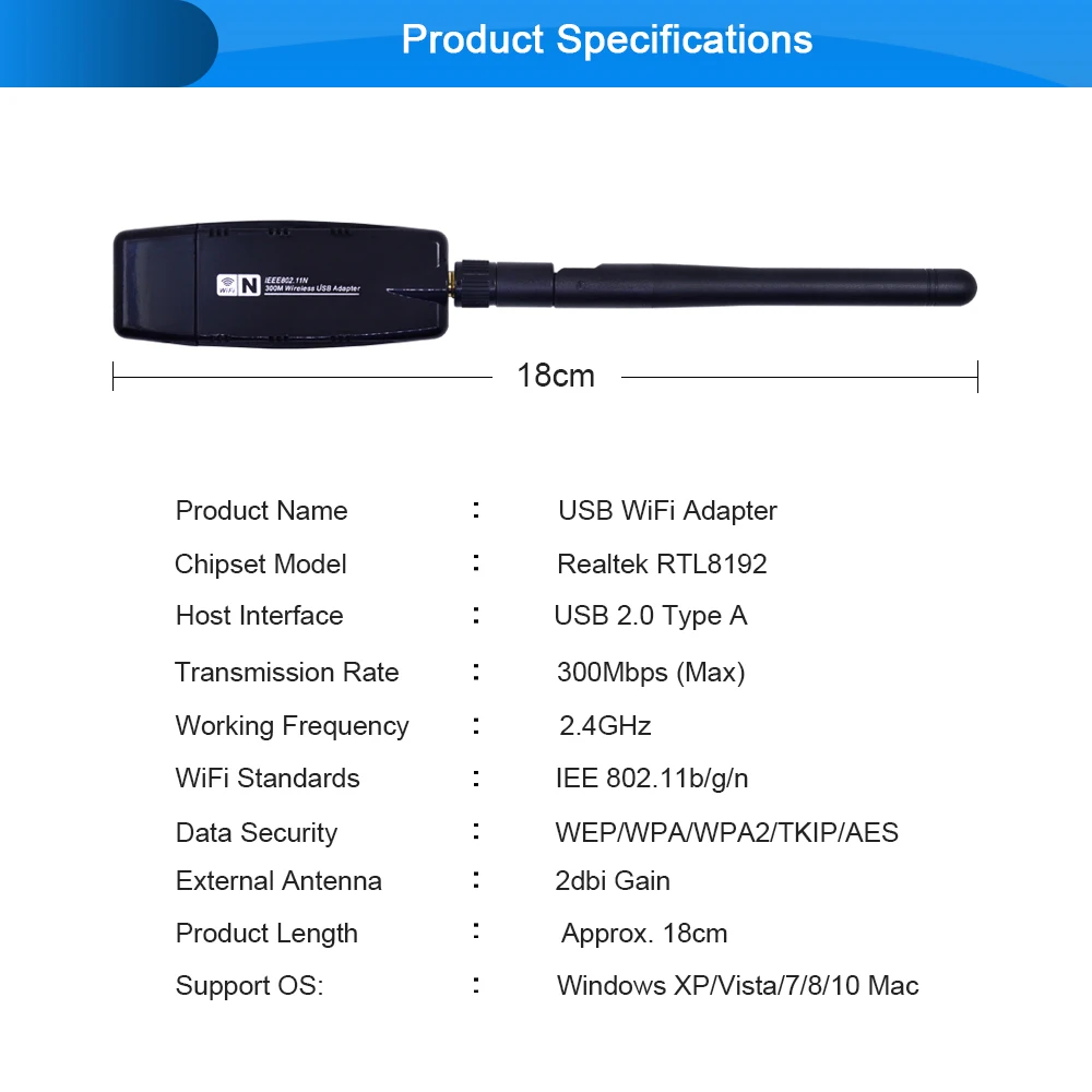 Беспроводная сетевая карта CHIPAL 300 Мбит/с RTL8192 м внешний USB Wi Fi адаптер антенна