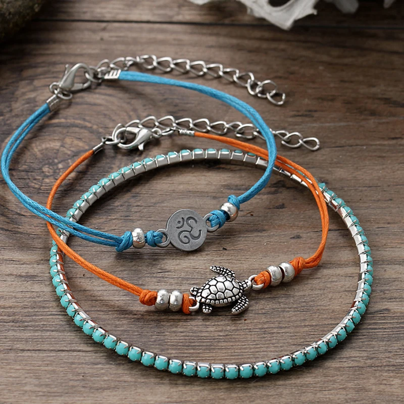 3 шт модные Бохо морские бусины в виде черепахи ножной браслет набор пляжные