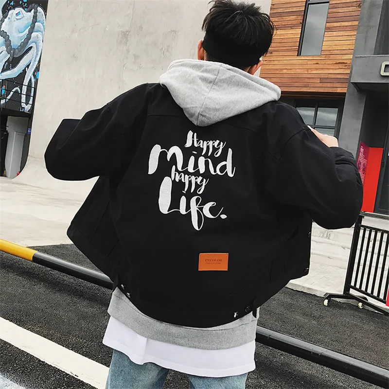 VERSMA Осень корейский Harajuku Письмо вышивка мужские s куртки пальто хип хоп свободные негабаритные пара джинсовая красная куртка пальто для мужчин