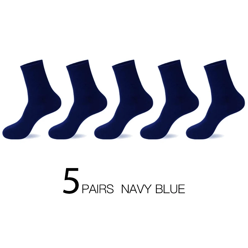 5 Navy Blue Высокое качество Повседневное Для Мужчин's Бизнес Носки для мужчин Хлопковые фирменные носки экипажа осень-зима черный белый Носки для Мужчин 5 пар большой Размер - Цвет: 5 Navy Blue