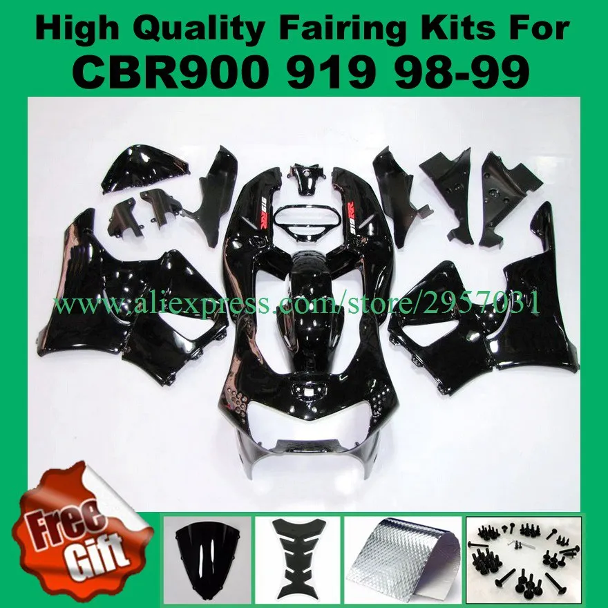 

Free screws+gifts Fairing kit for HONDA CBR900RR 919 98 99 CBR 900RR CBR900 1998 1999 ABS Black Aw463 Fairings set