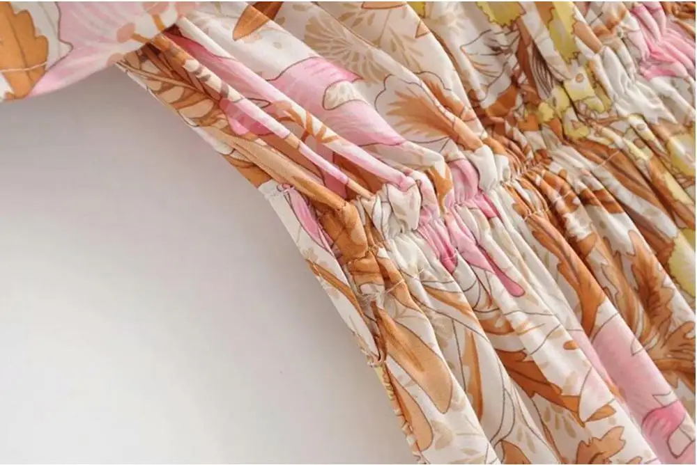 2019 новый богемный О шеи оранжевый розовый Платье с цветочным принтом в