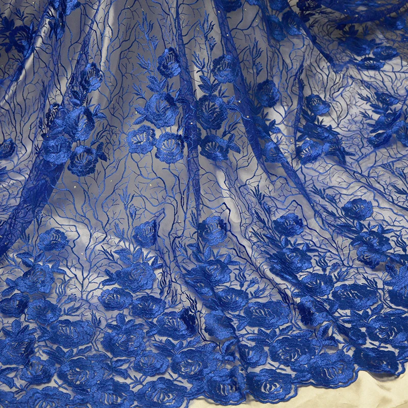 Royal blue African lace fabric soft french tulle for bridal Nigerian net with stones 5 yards free shipping | Дом и сад