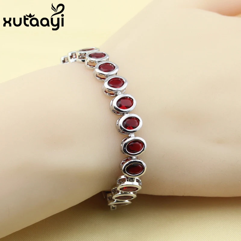 Женский браслет цепочка из серебра с красным гранатом 18 + 2 см|bracelets for|bracelets for
