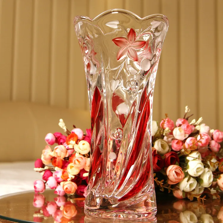 

Cheap Forest National Promotions colored crystal quality glass vase Lucky Bamboo flower holder decorations