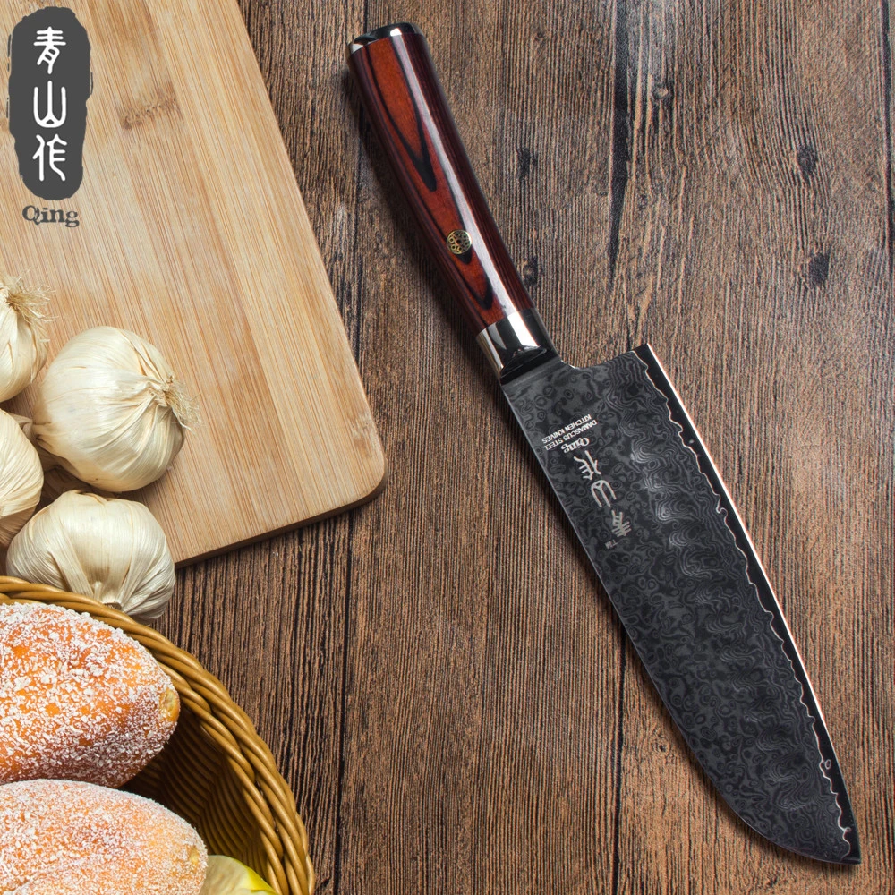 QING beauty шаблон дамасский клинок нож 8 &quotшеф повара 7&quot разделочный Santoku VG10 Core цвет