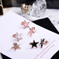 yun ruo gold rose gold color sweet pink star stud earring female woman gift party stainless steel jewelry never fade top quality