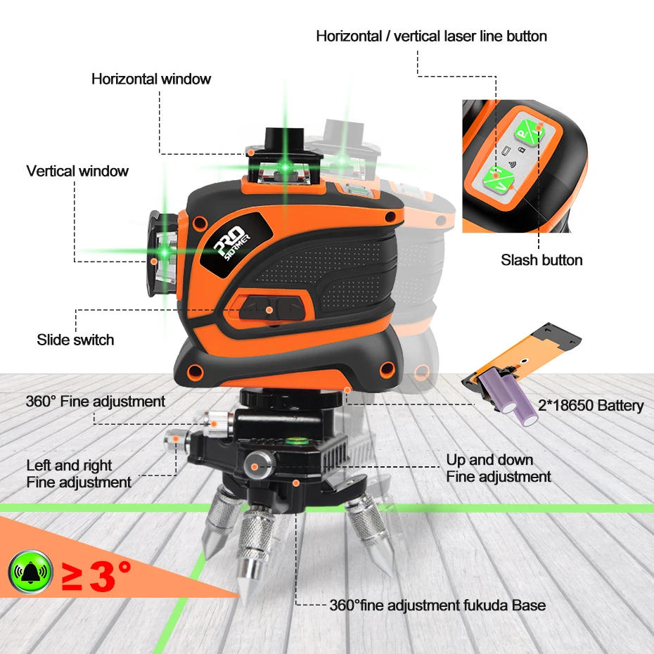 Prostormer 12 Lines 3D Laser Level 360 Green Line Set Self-Leveling Nivel A 3d Vertical And Horizontal | Инструменты