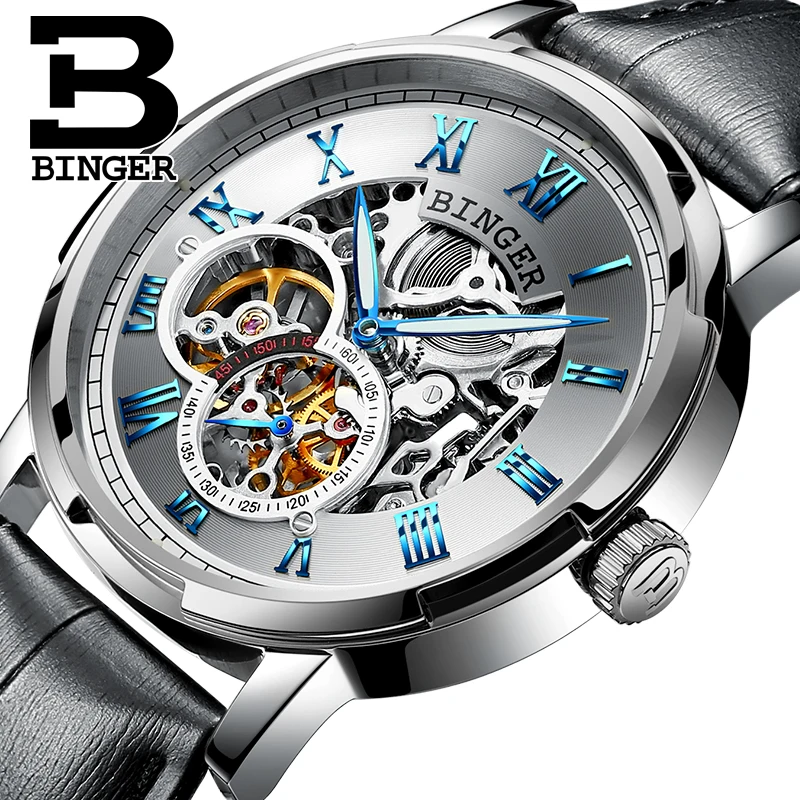 Мужские механические часы скелетоны с автоматическим подзаводом светящиеся