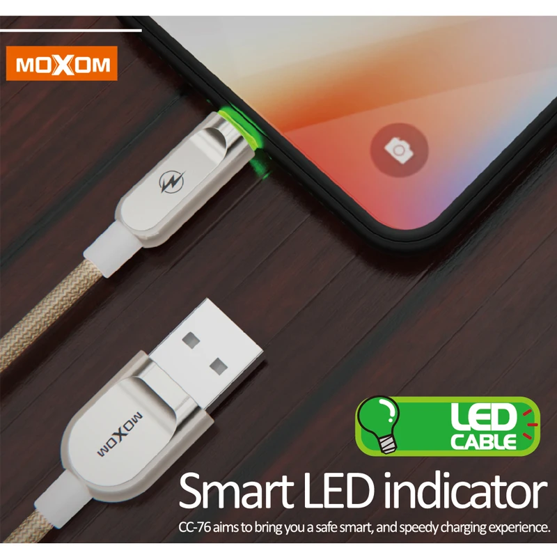 MOXOM светодиодный зарядное устройство с интерфейсом Lightning Кабель для iPhone X 8 7 USB кабель для iPhone iPad Быстрая зарядка зарядное устройство кабель мобильного телефона кабель передачи данных