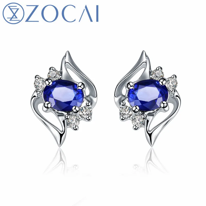 Женские серьги гвоздики ZOCAI из белого золота 18 К с сапфиром 0 66 карат и