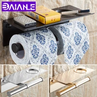 baianle bathroom toilet paper holder with shelf hooks creative black paper towel rack wall mounted lengthen gold roll paper rack