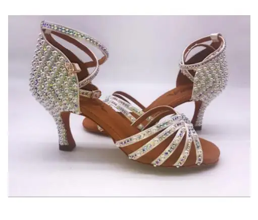 311 WHITE HEEL 7.5CM Кроссовки BD 311 обувь для латинских танцев для девочек обувь для латинских танцев с мягкой подошвой для взрослых обувь со стразами Обувь для бальных танцев сальса жемчужно-белая горячая распродажа - Цвет: 311 WHITE HEEL 7.5CM