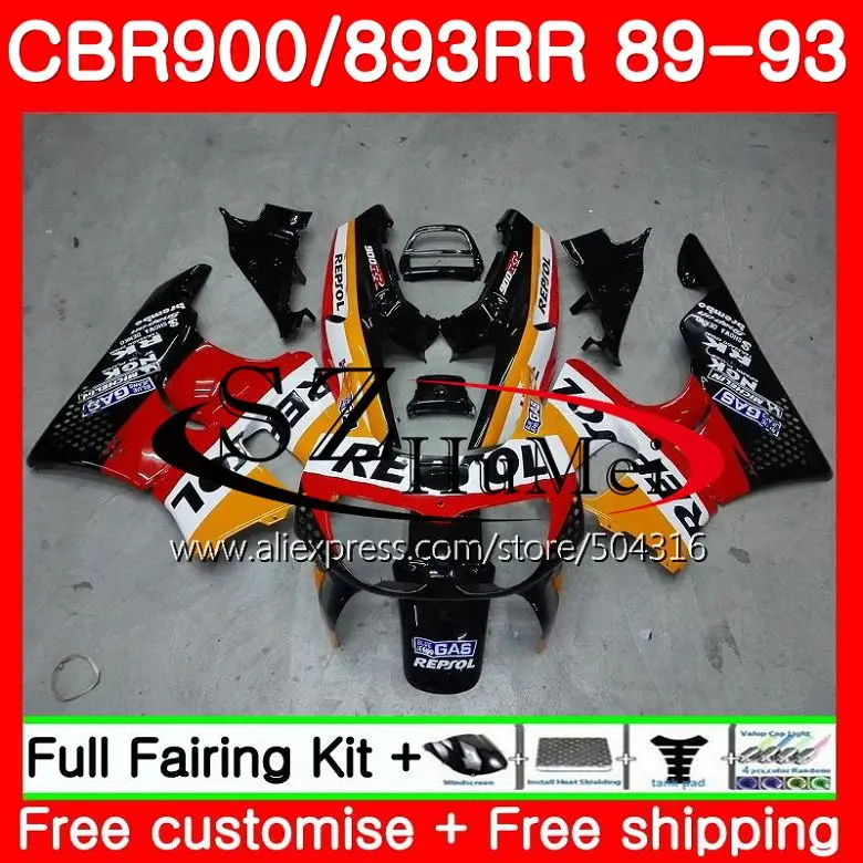 Корпус для HONDA CBR893RR CBR900RR 89 90 91 92 93 114SH18 CBR900 CBR893 RR 1989 1990 1991 1992 1993 обтекатель Repsol