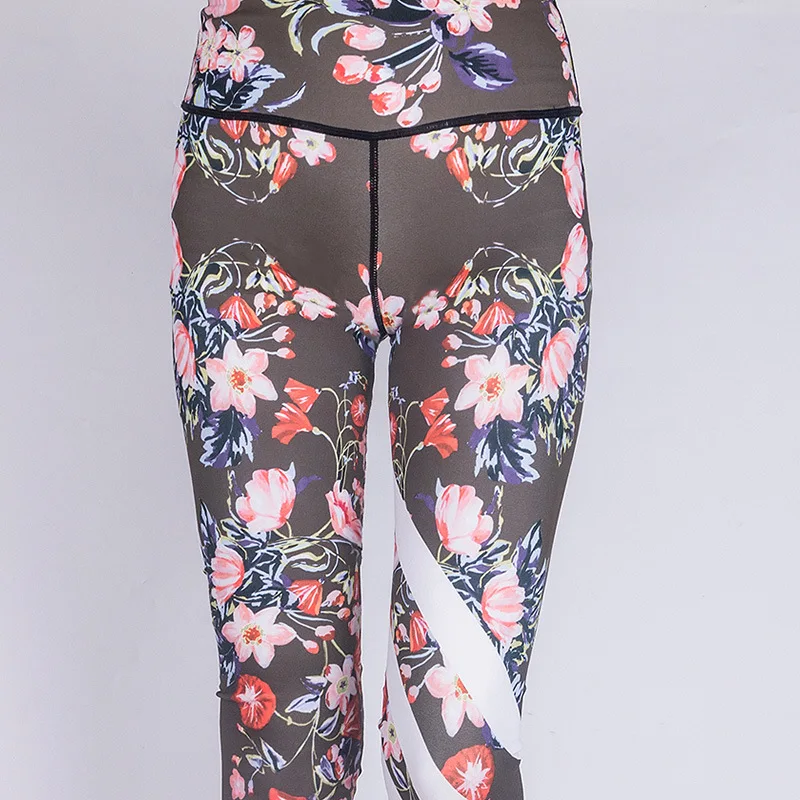 

Yoga Pants Women High Waist Yoga Leggings Flower Print Trousers Sports Fitness Tights Workout Mesh Breathable Training Pants