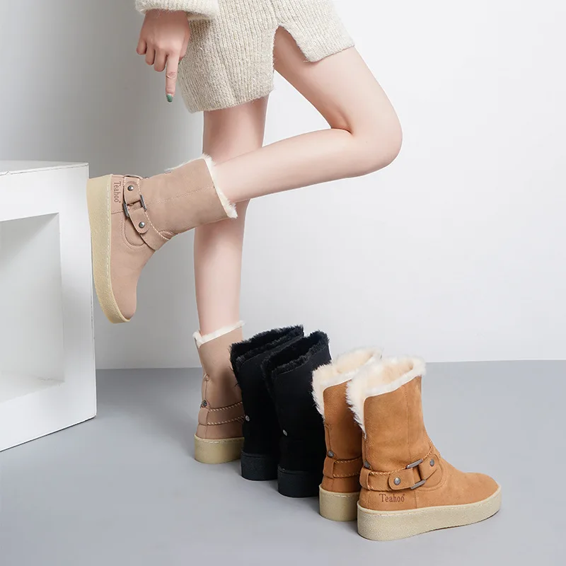 Botas mujer Повседневная обувь Женские модные брендовые зимние ботинки теплые до
