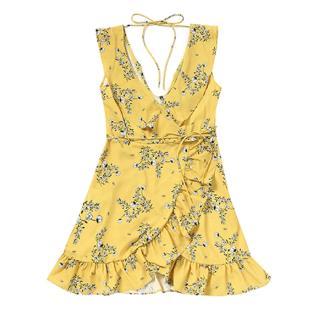 Пляжная одежда Парео плиссированные спинки Комбинезоны Цветочный принт Cover Up