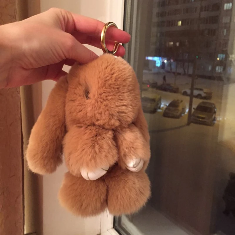 XIAOJINGLING New Rabbit Furs Keychain Brown Pendant Fashion Women Car Handbag Accessories Key Ring Birthday Party Gifts | Украшения и