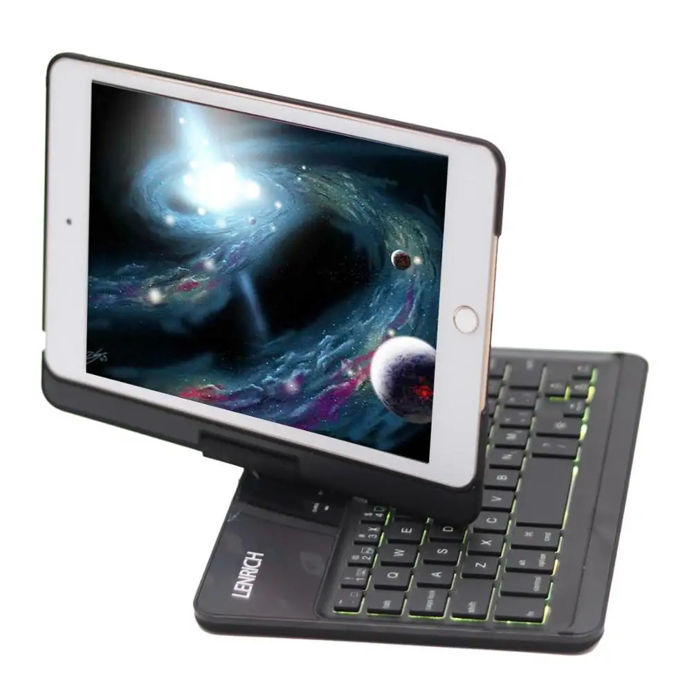 black Для новых iPad Mini 5 и iPad Mini 4 чехол с клавиатурой с подсветкой, Lenrich тонкий вращающийся на 360 градусов беспроводной bluetooth чехол - Цвет: black
