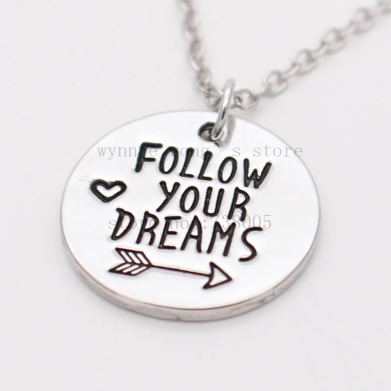 Ручной штампованное ожерелье Follow Your Dreams Вдохновляющее мечты украшения подарок