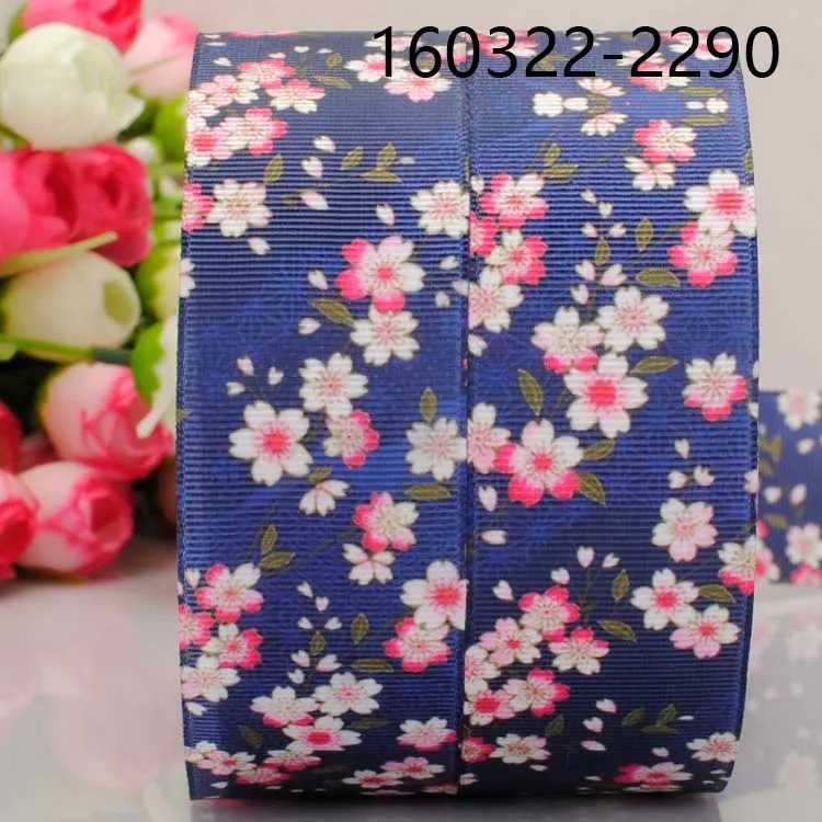 Лента Корсажная с японскими цветами 50 ярдов 1/2 дюйма 38 мм|ribbon tape|printed grosgrain ribbongrosgrain