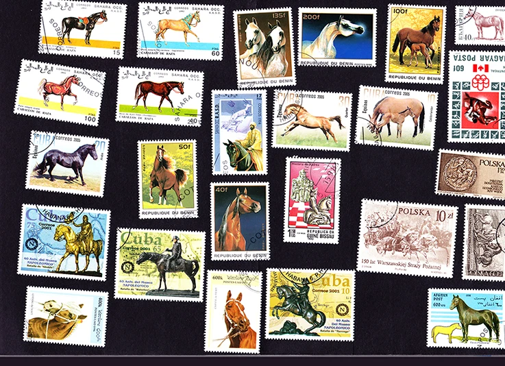 20 штук упак. мировые конные марки все разные из многих стран не повторяющиеся