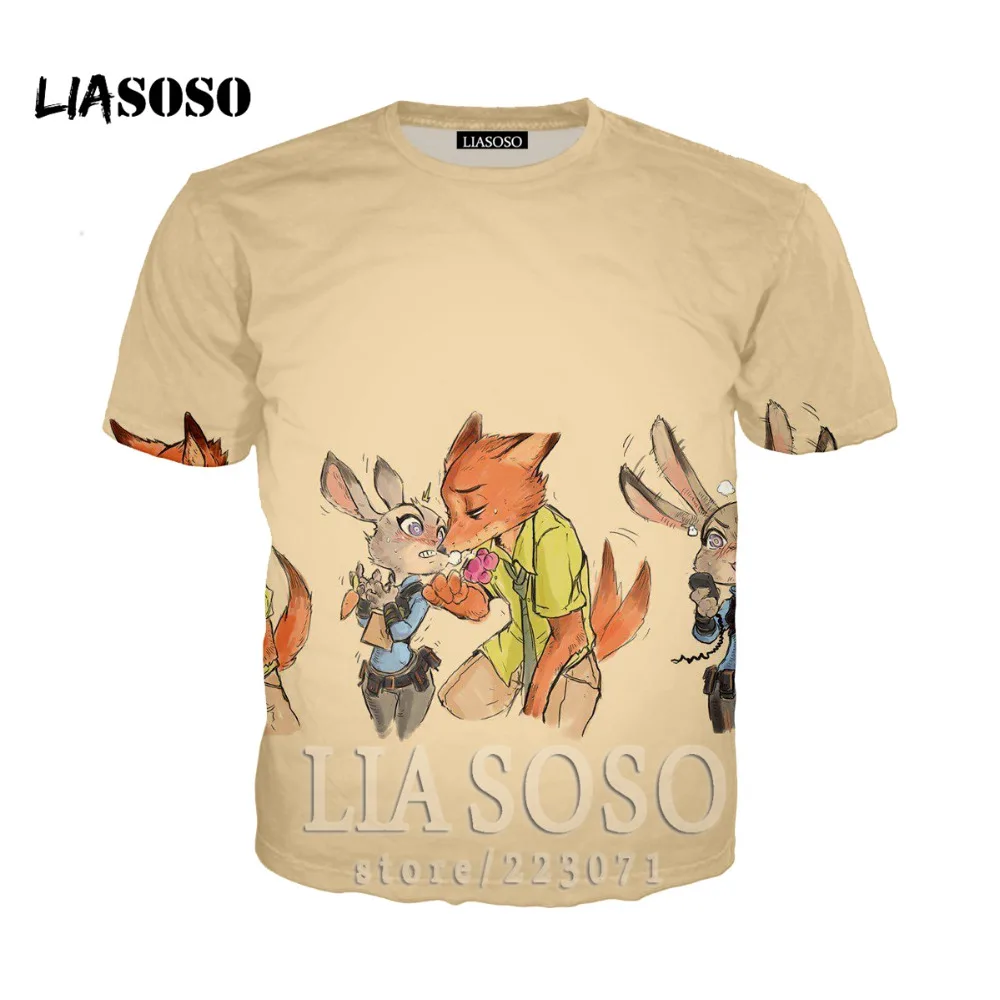 LIASOSO Для мужчин зверополис лисы и с принтом кролика футболка Femme Повседневная для