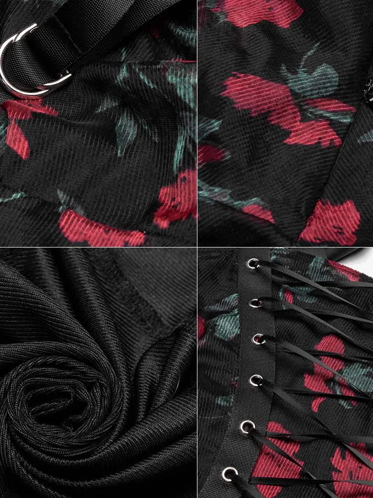 PUNK RAVE Women Punk Summer Dress Fashion Casual Flower Chiffon Mesh Spliced Girl Gothic Party | Женская одежда