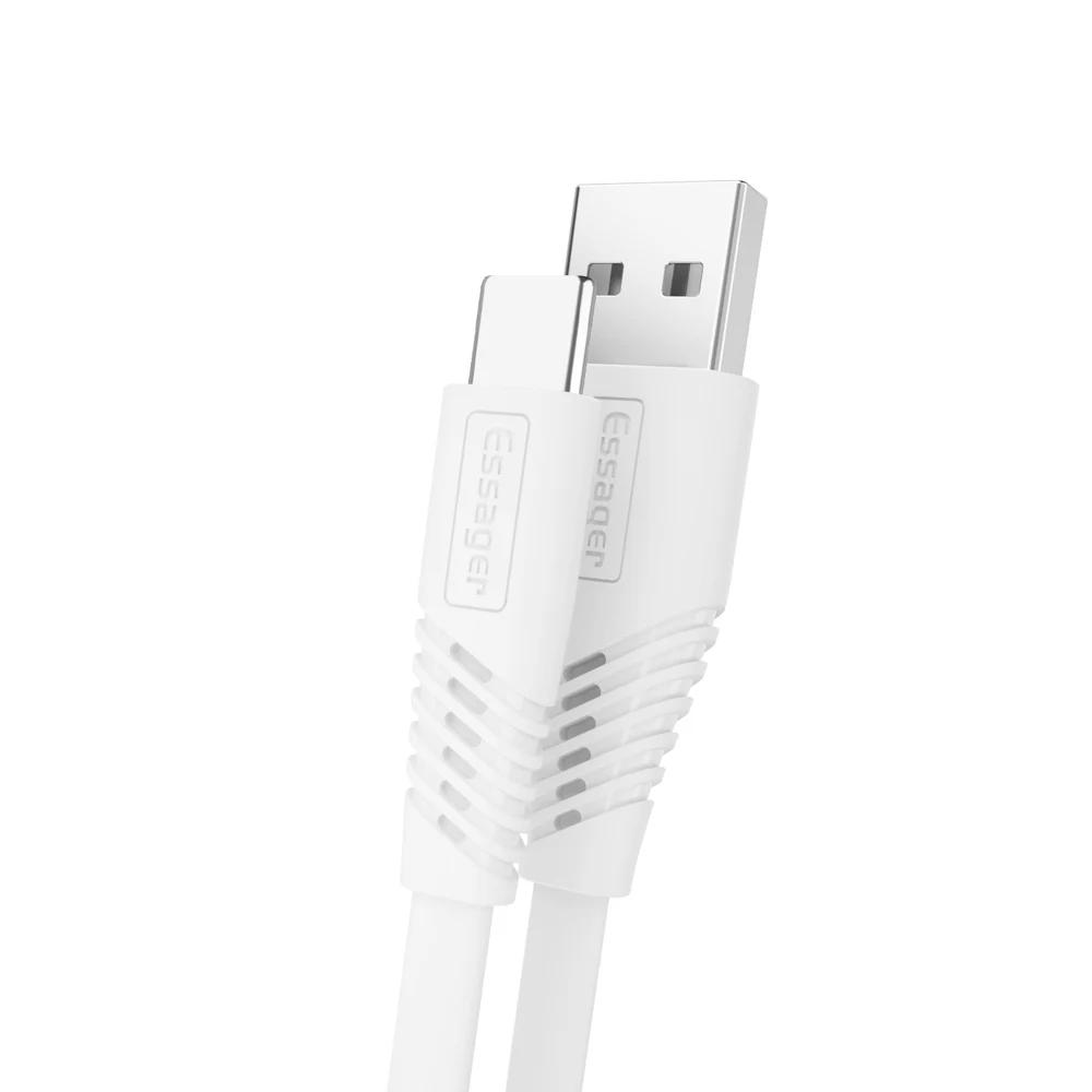 White Плоский кабель Essager usb type-C для samsung Xiaomi huawei, 1 м, 2 м, кабель для синхронизации данных и зарядного устройства, кабель usb type-C, кабель USBC A, быстрая зарядка - Цвет: White