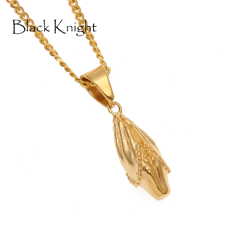 

Black Knight men Christian Praying hands beads pendant necklace Gold Color Stainless steel praying beads hands necklace BKGM0067