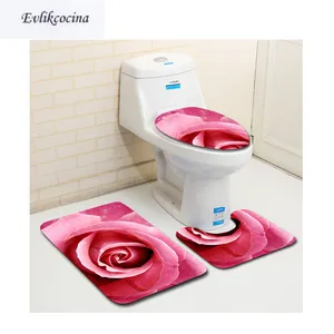 Бесплатная доставка; Комплект из 3 предметов, розовая роза Баньо Ванная комната Туалет U Тип коврик для ванной комнаты Набор Нескользящие коврик ковер Salle De Bain Alfombra Bano
