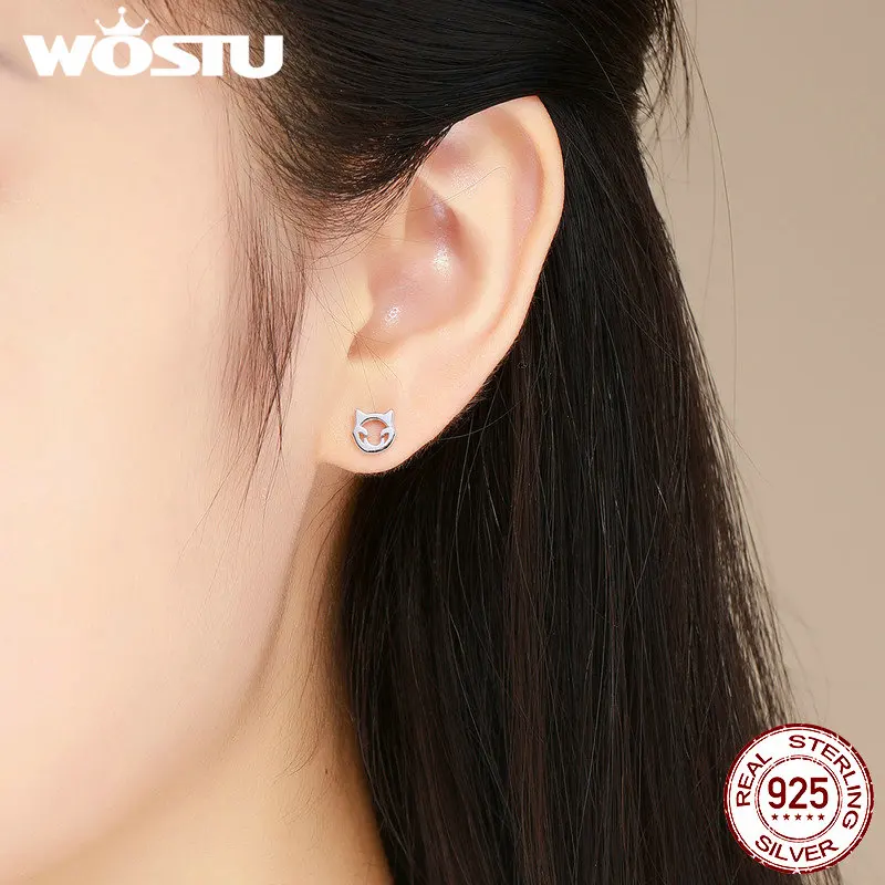 WOSTU 925 пробы серебряные серьги-гвоздики с милыми кошачьими следами для женщин подлинные серебряные ювелирные изделия прекрасный подарок pendientesCSE148