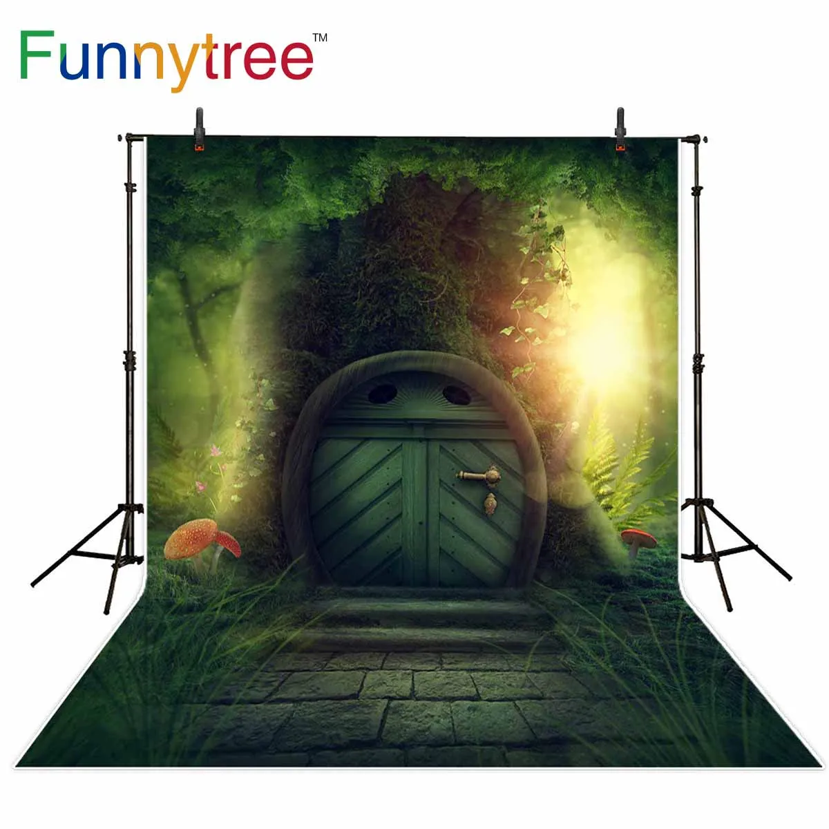 Фон Funnytree для фотостудии дерево дом лес сказочная дверь Грибное растение Дети