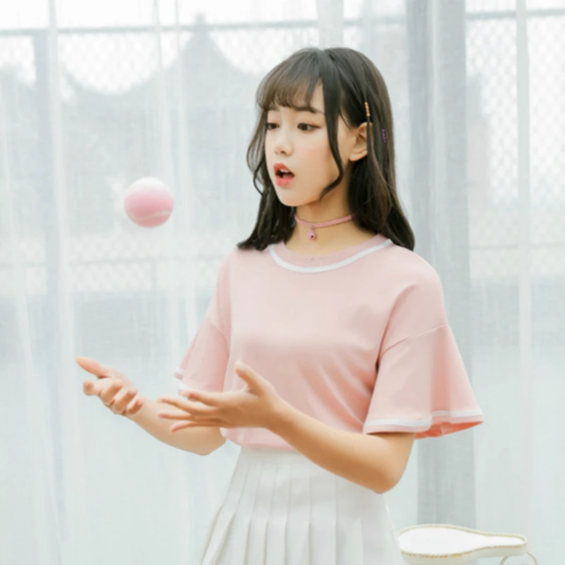 Ulzzang футболка в консервативном стиле топы для школьниц одежда летняя Kawaii рукав
